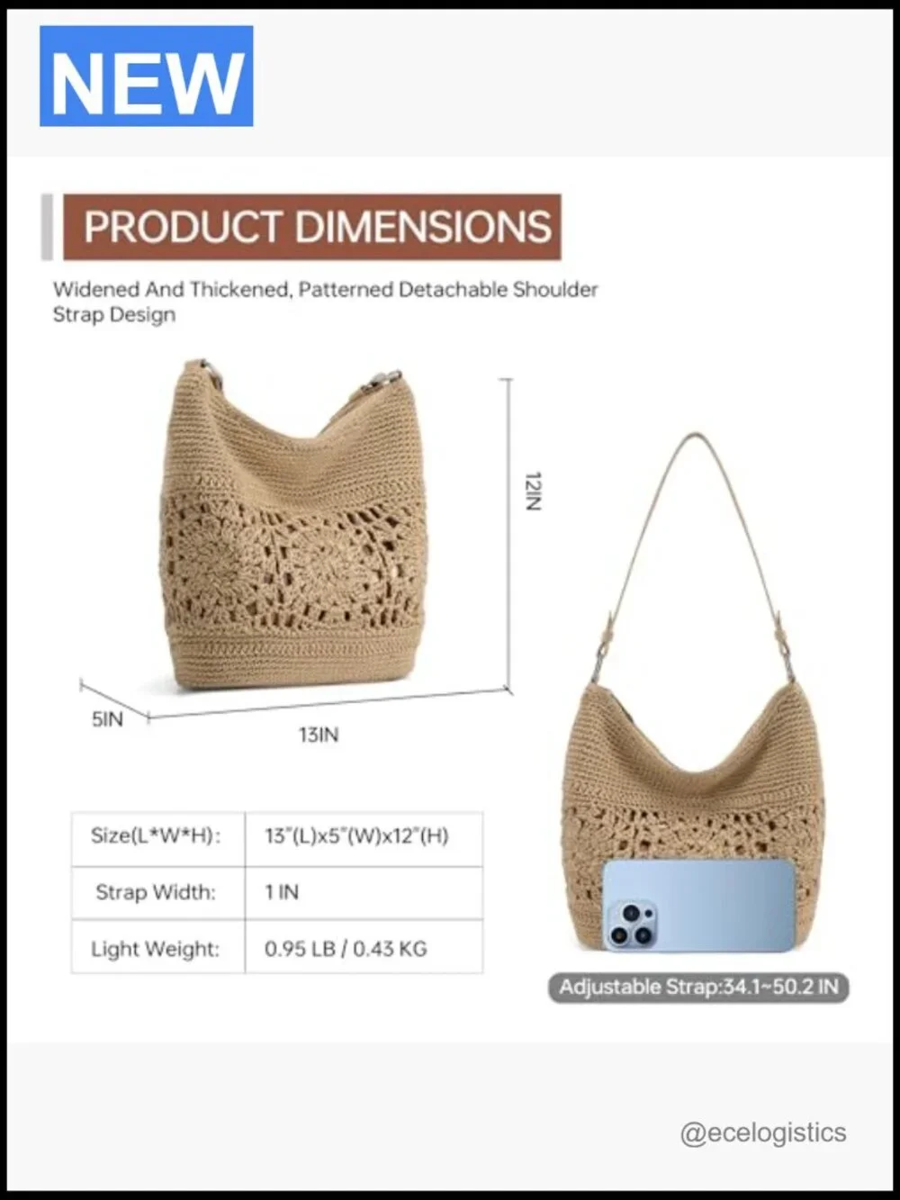 Hand Crochet Hobo Tote Shoulder Bag Beach Purse Vacation Spring Summer